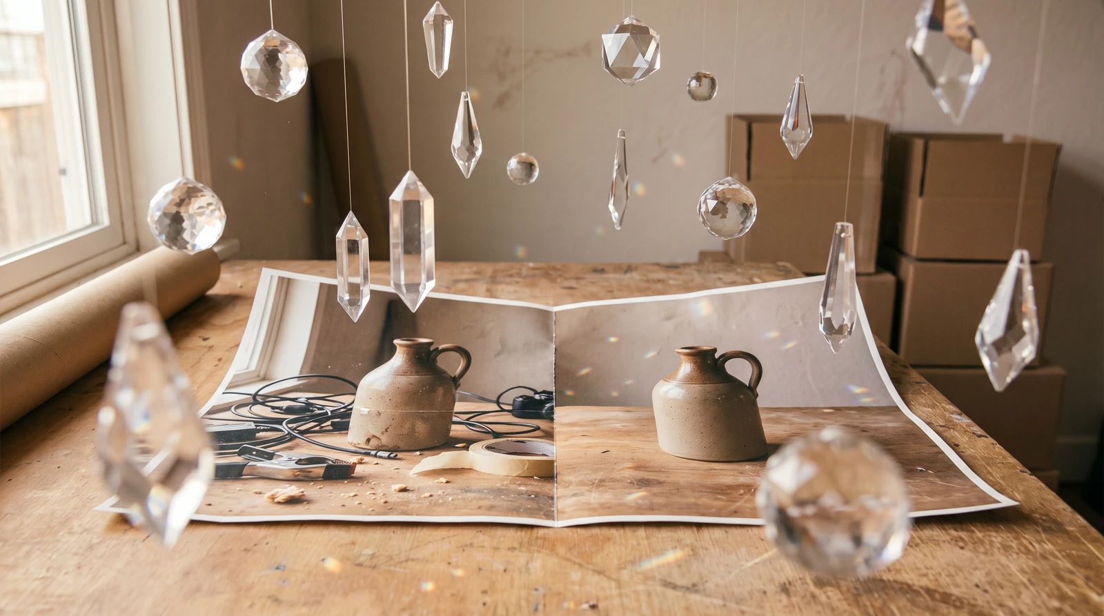 AI object removal demonstration showing a product photo with unwanted items removed and background seamlessly reconstructed