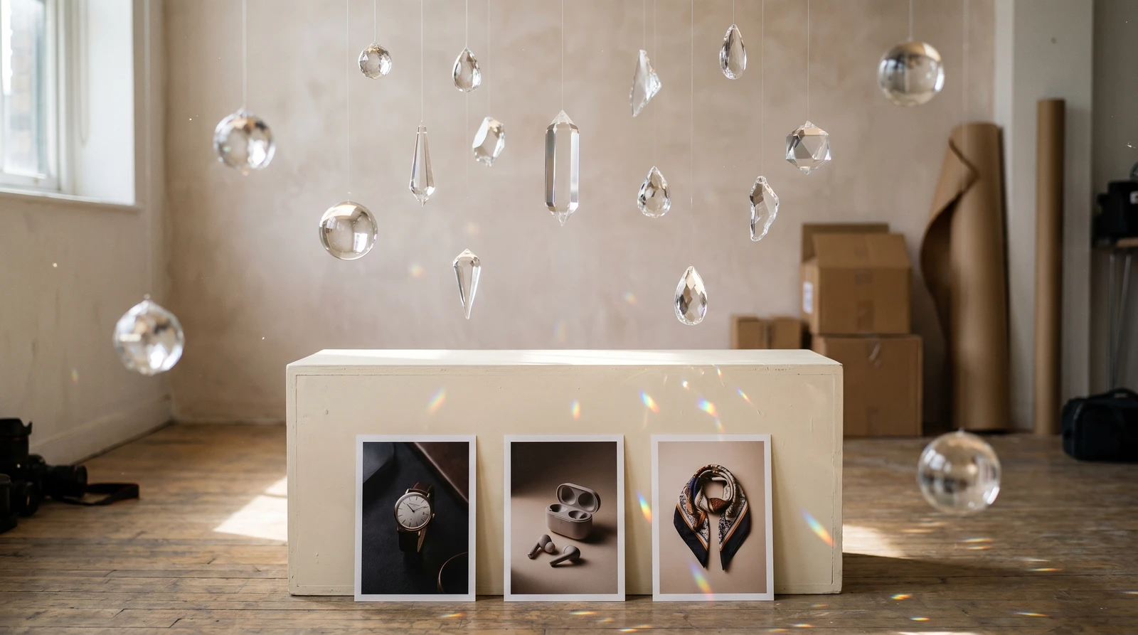 Nano Banana Text-to-Image generating professional product photography from text descriptions showing luxury watch, earbuds, and fashion accessories