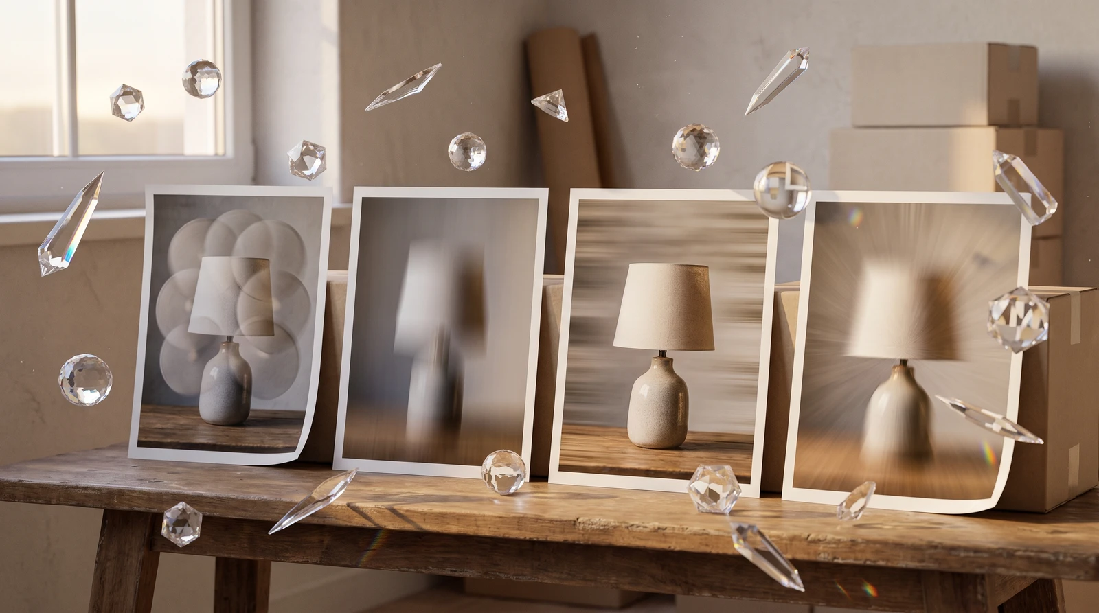 Four different AI video styles generated from the same product image: rotation, reveal, lifestyle, and dynamic action